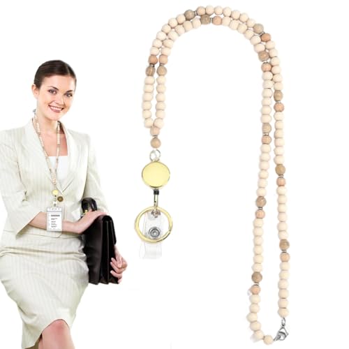 Einziehbares Schlüsselband – einziehbare Kordel mit Halterung für Schlüssel, einziehbare Lanyards mit Holzperlen, einziehbare Lanyards für Ausweishülle von Generic