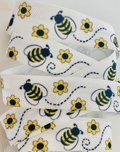 Elastisches Band zum Umklappen – gelbe und schwarze Honigbiene inspiriert mit floralen Akzenten, bedruckt – 4,5 m, 1,6 cm breit – ideal für Stirnbänder, Haargummis und Dekorationen Elastisches Band zum Umklappen – gelbe und schwarze Honigbiene inspiriert mit floralen Akzenten, bedruckt – 4,5 m, 1,6 cm breit – ideal für Stirnbänder, Haargummis und Dekorationen von Generic
