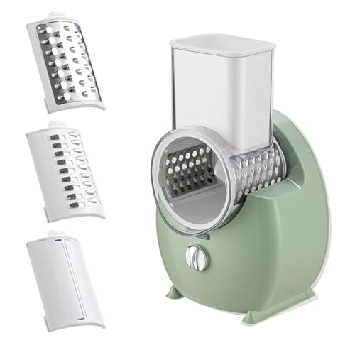 Electric Cheese Grater Vegetable Slicer, Rechargeable Rotary Grater Salad Maker with 3 Interchangeable Blades, Durable Material and Cutting Efficiently, for Kitchen, Camping, Restaurant(Green) von Generic