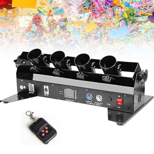 Elektronische Multicolor Konfetti Konfettikanonen-Werfermaschine, Kanone mit 4 Schüssen, professionell, elektrisch, kabellos, DMX 512-Fernbedienung für Hochzeit, Disco, Show, Club, Bühne, Pa Elektronische Multicolor Konfetti Konfettikanonen-Werfermaschine, Kanone mit 4 Schüssen, professionell, elektrisch, kabellos, DMX 512-Fernbedienung für Hochzeit, Disco, Show, Club, Bühne, Pa von Generic