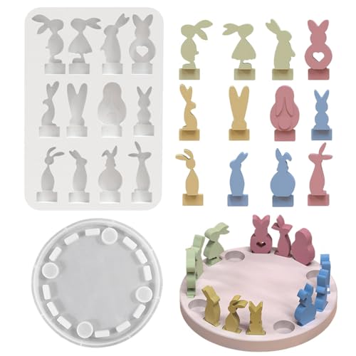Epoxidharz Formen,Kaninchen Silikon,Antihaft-Teelicht Kerzenhalter Form - Handgemachte Aromatherapie Dekorationsform, Osterhasen Handwerk für Freunde Familie von Generic
