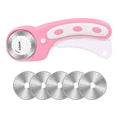 Ergonomischer Rollschneider, 45 mm, Rollschneider für Stoff – 45 mm Rollschneider für Stoffschneiden mit ergonomischem Griff | Drehschneider zum Nähen, Schnellwechsel, p von Generic