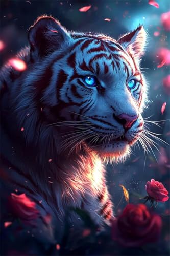 Erwachsene Diamond Painting DIY 5D Voll Bohren Set Blumen Weißer Tiger Bild Diamant Gemälde Diamant Malerei Arts Craft Perfekt Für Entspannung Und Wand Decor Quadratischer Diamant 100x150cm B1669 von Generic