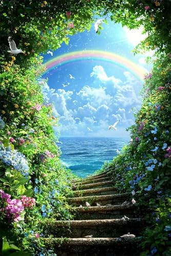 Erwachsene Diamond Painting DIY 5D Voll Bohren Set Himmel Strand Regenbogen Bild Diamant Gemälde Diamant Malerei Arts Craft Perfekt Für Entspannung Und Decor Quadratischer Diamant 20x30cm C1476 von Generic
