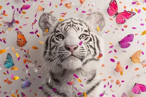 Erwachsene Diamond Painting DIY 5D Voll Bohren Set Schmetterling Weißer Tiger Bild Diamant Gemälde Diamant Malerei Arts Craft Perfekt Für Entspannung Und Decor Runder Diamant 60x90cm C0760 von Generic