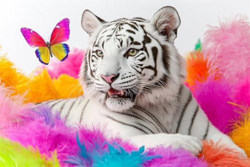 Erwachsene Diamond Painting DIY 5D Voll Bohren Set Schmetterling Weißer Tiger Bild Diamant Gemälde Diamant Malerei Arts Craft Perfekt Für Entspannung Und Decor Runder Diamant 80x120cm C0761 von Generic