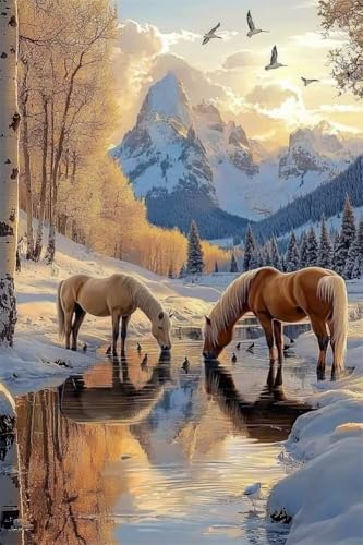 Erwachsene Diamond Painting DIY 5D Voll Bohren Set Schneeszene Pferd Bild Diamant Gemälde Diamant Malerei Arts Craft Perfekt Für Entspannung Und Decor Quadratischer Diamant 70x105cm C1497 von Generic