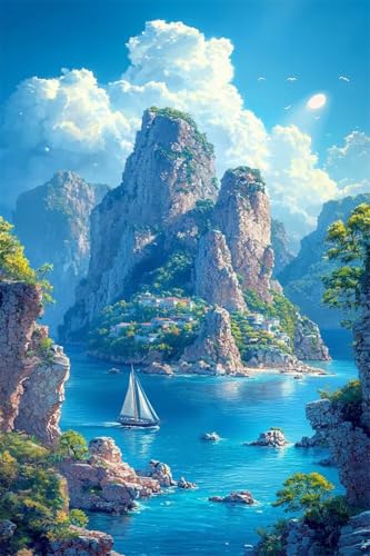 Erwachsene Diamond Painting DIY 5D Voll Bohren Set Schöne Segelboot Seelandschaft Bild Diamant Gemälde Diamant Malerei Arts Craft Perfekt Für Entspannung Und Decor Quadratischer Diamant 40x60cm B1187 von Generic