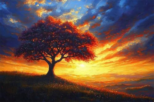 Erwachsene Diamond Painting DIY 5D Voll Bohren Set Sonnenuntergang Landschaft Baum Bild Diamant Gemälde Diamant Malerei Arts Craft Perfekt Für Entspannung Quadratischer Diamant 50x75cm C1624 von Generic