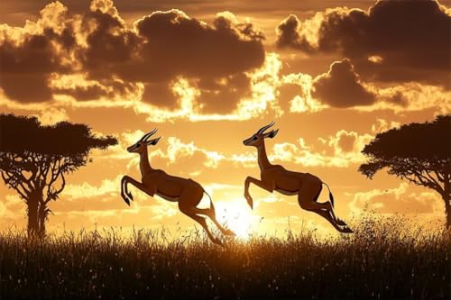 Erwachsene Diamond Painting DIY 5D Voll Bohren Set Sonnenuntergang Laufende Antilope Bild Diamant Gemälde Diamant Malerei Arts Craft Perfekt Für Entspannung Decor Quadratischer Diamant 30x45cm B1450 von Generic