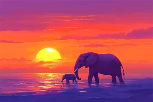 Erwachsene Diamond Painting DIY 5D Voll Bohren Set Strand Sonnenuntergang Elefant Bild Diamant Gemälde Diamant Malerei Arts Craft Perfekt Für Entspannung Und Decor Runder Diamant 100x150cm C0759 von Generic