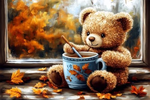 Erwachsene Diamond Painting DIY 5D Voll Bohren Set Teddybär Herbstblätter Bild Diamant Gemälde Diamant Malerei Arts Craft Perfekt Für Entspannung Und Wand Decor Quadratischer Diamant 100x150cm B1457 von Generic