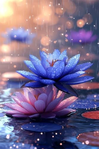 Erwachsene Diamond Painting DIY 5D Voll Bohren Set Wunderschöne Lotus Teichlandschaft Bild Diamant Gemälde Diamant Malerei Arts Craft Perfekt Für Entspannung Decor Quadratischer Diamant 50x75cm B1169 von Generic