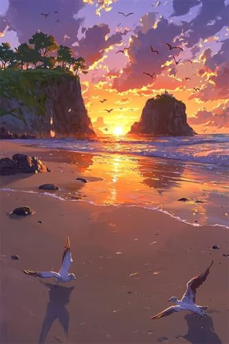 Erwachsene Diamond Painting Voll Bohren Set Wunderschöner Sonnenuntergang Am Strand Bild Diamant Gemälde Diamant Malerei Arts Craft Perfekt Für Entspannung Decor Quadratischer Diamant 80x120cm B1043 von Generic