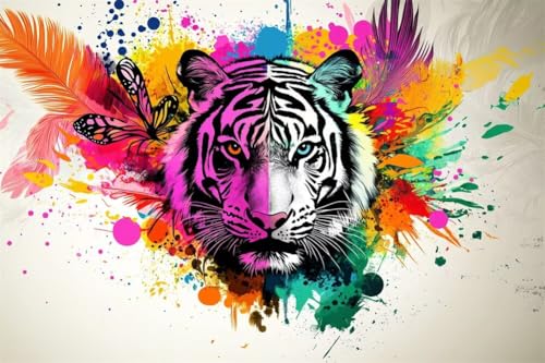 Erwachsene und Anfänger Diamond Painting DIY 5D Voll Bohren Set Farbe: Weißer Tiger Bild Diamant Gemälde Diamant Malerei Arts Craft Perfekt Für Entspannung Und Wand Decor Runder Diamant 60x90cm C0563 von Generic