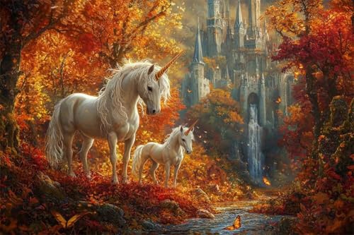 Erwachsene und Anfänger Diamond Painting DIY 5D Voll Bohren Set Herbstschloss Einhorn Bild Diamant Gemälde Diamant Malerei Arts Craft Perfekt Für Entspannung Und Decor Runder Diamant 20x30cm C0527 von Generic