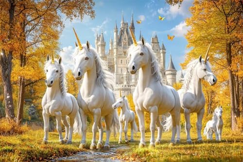 Erwachsene und Anfänger Diamond Painting DIY 5D Voll Bohren Set Herbstschloss Einhorn Bild Diamant Gemälde Diamant Malerei Arts Craft Perfekt Für Entspannung Und Decor Runder Diamant 20x30cm C0550 von Generic