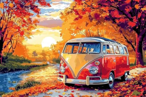 Erwachsene und Anfänger Diamond Painting DIY 5D Voll Bohren Set Herbstwaldbus Bild Diamant Gemälde Diamant Malerei Arts Craft Perfekt Für Entspannung Und Wand Decor Runder Diamant 80x120cm C0741 von Generic
