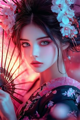 Erwachsene und Anfänger Diamond Painting DIY 5D Voll Bohren Set Schöne Geisha Im Kimono Bild Diamant Gemälde Diamant Malerei Arts Craft Perfekt Für Entspannung Und Decor Runder Diamant 70x105cm C0051 von Generic