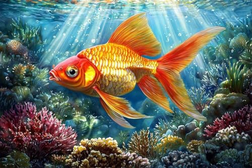 Erwachsene und Anfänger Diamond Painting DIY 5D Voll Bohren Set Schöner Goldfisch Bild Diamant Gemälde Diamant Malerei Arts Craft Perfekt Für Entspannung Und Wand Decor Runder Diamant 50x75cm C0551 von Generic