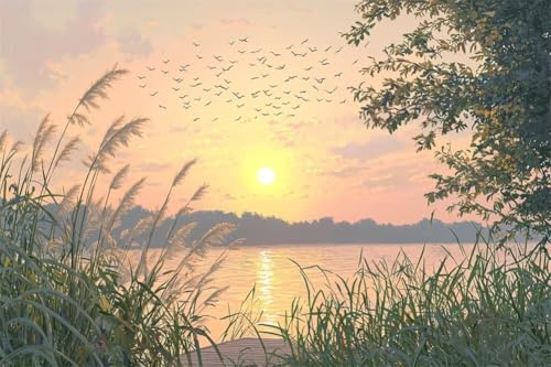 Erwachsene und Anfänger Diamond Painting DIY 5D Voll Bohren Set Schöner Schilfsee Bild Diamant Gemälde Diamant Malerei Arts Craft Perfekt Für Entspannung Und Wand Decor Runder Diamant 50x75cm A0273 von Generic