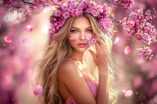 Erwachsene und Anfänger Diamond Painting DIY 5D Voll Bohren Set Schönes Mädchen Blumen Bild Diamant Gemälde Diamant Malerei Arts Craft Perfekt Für Entspannung Und Decor Runder Diamant 40x60cm C0733 von Generic