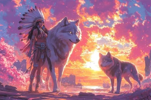 Erwachsene und Anfänger Diamond Painting DIY 5D Voll Bohren Set Schönes Wolfsmädchen Bild Diamant Gemälde Diamant Malerei Arts Craft Perfekt Für Entspannung Und Decor Runder Diamant 20x30cm C0532 von Generic