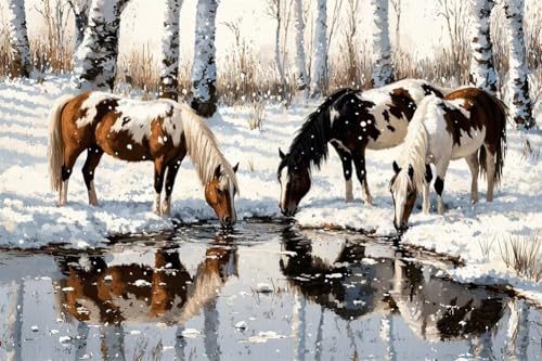 Erwachsene und Anfänger Diamond Painting DIY 5D Voll Bohren Set Winterteichpferd Bild Diamant Gemälde Diamant Malerei Arts Craft Perfekt Für Entspannung Und Decor Quadratischer Diamant 20x30cm C1502 von Generic
