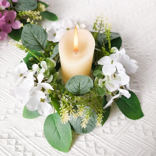 Eukalyptus Kerzenring, 26cm Künstliche Blumen Kerzenkranz, Eukalyptus Kerzenringe Für Stabkerzen, Kerzenhalter Für Hochzeit Tisch Deko (ohne Kerze) von Generic