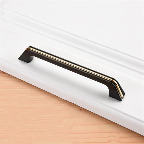 Europäische schwarz-Silberne Schranktürgriffe aus Aluminiumlegierung, Schubladenknöpfe, Küchenschranktürgriffe, Möbelbeschläge, Schwarzgold, 128 mm von Generic