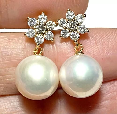 Exquisite 10-10,5 mm Edison-Ohrhänger mit natürlicher, weißer Zuchtperle, rund Exquisite 10-10,5 mm Edison-Ohrhänger mit natürlicher, weißer Zuchtperle, rund von Generic