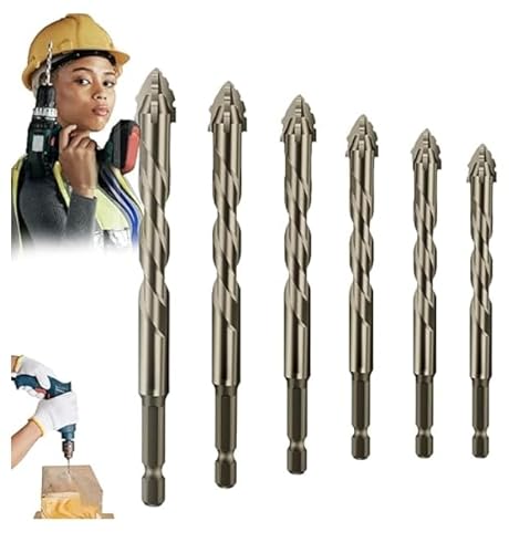 Exzenterbohrer-Set, vierschneidig, Sägezahn-Exzenterbohrer-Set, robuste Hartmetallspitze, für Stein, Glas, Beton, Holz, Ziegel, Metall (4/5/6/8/10/12 mm) von Generic