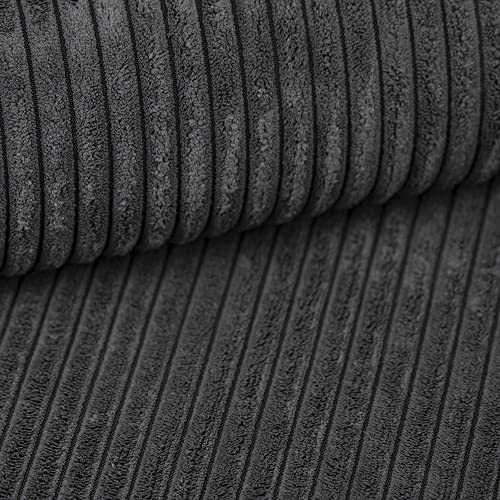 Fabreco POSTON Polsterstoff Meterware 142 cm breit, 100% Polyester, Gewicht 380 g/m2, Breitcord-Strukturstoff für Vorhänge oder Möbelstoff für Sofakissen, Polsterbezüge und Sitzkissen (Dunkelgrau) von Generic