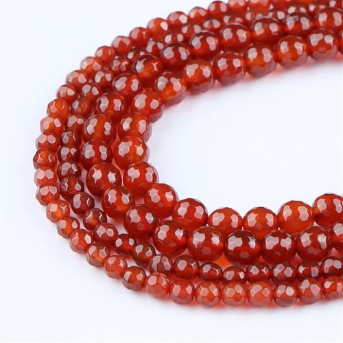 Facettierte Perlen aus natürlichem Achat für Schmuckherstellung, Armband, Steinperlen, DIY, ES, Rot, 6 mm (60–65 Stück) von Generic