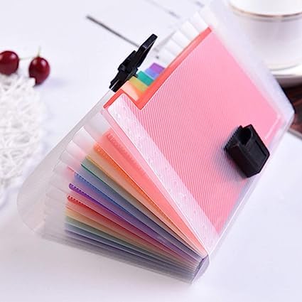 Fächermappe Organizer,13 Taschen Tragbar Mini Fächermappe Plastik A6 Dokumenten Fächermappe Bunt Aktenordner Dokumenten Organizer mit Colored Beschriften für Rechnungen Briefen Quittungen von Generic