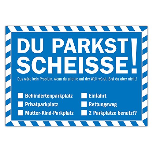 Falschparker Verwarnung Blau - Notizzettel Strafzettel für die Windschutzscheibe 50er Block"DU PARKST SCHEISSE!" von Generic