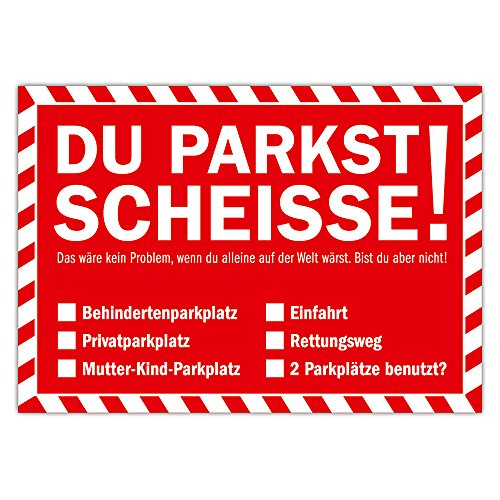 Falschparker Verwarnung - Notizzettel Rot Strafzettel für die Windschutzscheibe 50er Block"DU PARKST SCHEISSE!" von Generic