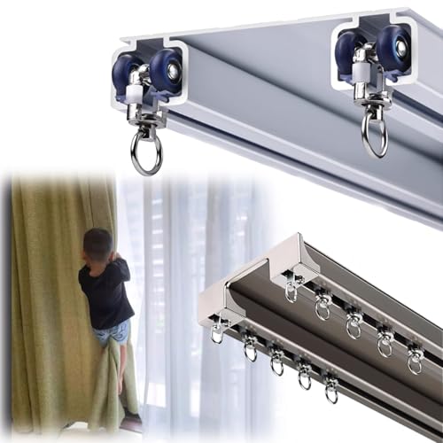 Familie Gardinenschiene Vorhangschiene Aluminium 2-läufig, Deckenvorhangschienen-Set Für Wohnzimmer Schlafzimmer Badezimmer Gardinenschiene(Weiß,250cm) von Generic