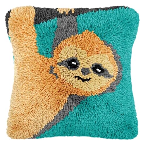 Faultier Knüpfhaken Kits Kissen DIY Handgemachtes Kissen Häkelgarn Stickerei Handarbeit Haken und Riegel Kit Kissenbezug Teppich Bezug Zuhause Sofa Weihnachtsdekoration 43 x 43 cm von Generic