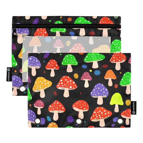 Federmäppchen mit 3 Ringen, Cartoon-Pilze, Reißverschluss, niedlich, für die Schule, transparent, 24,9 x 18 cm, 2 Packungen Federmäppchen mit 3 Ringen, Cartoon-Pilze, Reißverschluss, niedlich, für die Schule, transparent, 24,9 x 18 cm, 2 Packungen von Generic