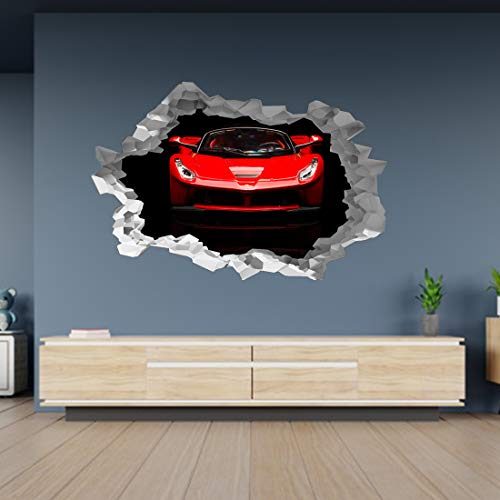 Ferrari LaFerrari 3D-Wandtattoo, Motiv Löcher in der Wand, B-Effekt, Rot, 125cm x 83cm von Generic