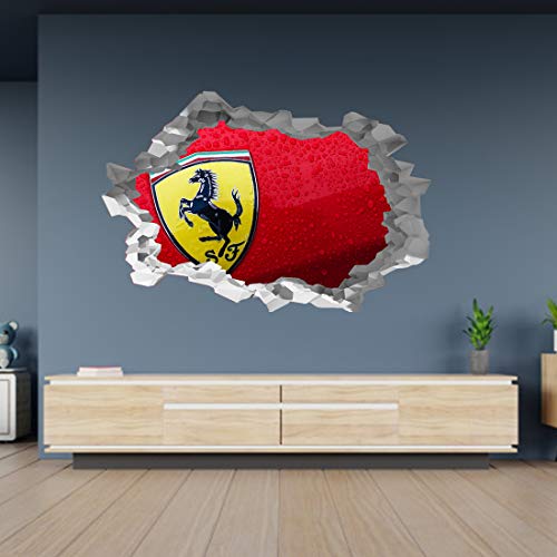 Ferrari Logo 3D Loch in der Wand B Effekt Wandaufkleber Art Deco Art Deco Art Wandbild, 85cm x 56cm von Generic