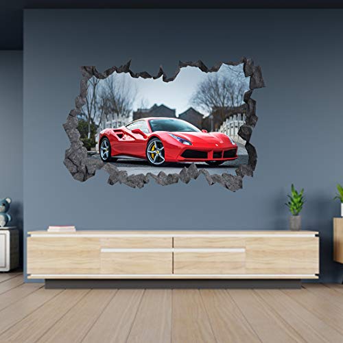 Ferrari-Wandaufkleber, 3D-Loch in der Wand, C-Effekt, Rot, 105cm x 69cm von Generic