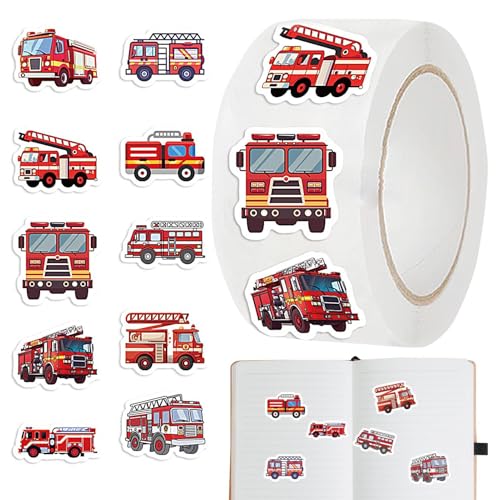Feuerwehr-Aufkleber, Feuerwehr-Aufkleber – 500x Feuerwehrauto Aufkleber Rolle Selbstklebend 500x Wasserdicht 500x Fahrzeugaufkleber Deko Geburtstag Party Supplies von Generic