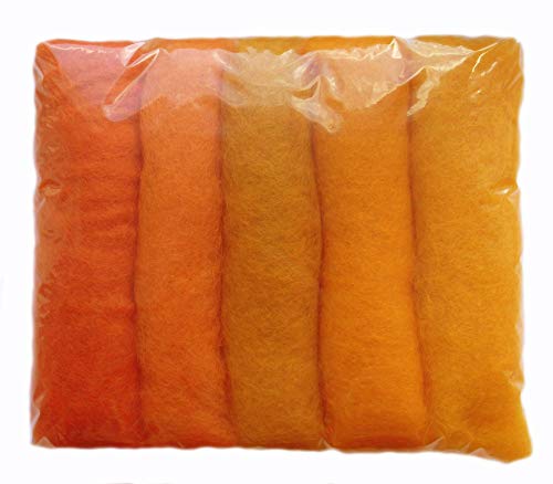 Filzwolle Bunt Mischung Filz gemischte 100% Wolle Orange Farbtönen Mix. Mindestens 5 verschiedene Farbtöne, 50 g insgesamt von Generic