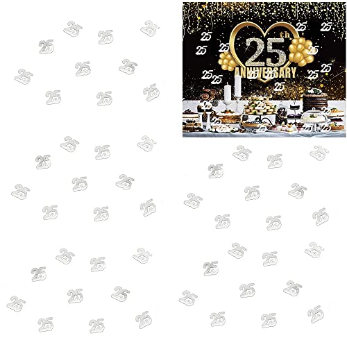 Firavggu 1200 Stück Konfetti 25 Silber Tisch Konfetti 30g Glänzend Tischkonfetti Plastik 25 Geburtstag Zahlenkonfetti Hochzeit Streudeko Tischdeko für Silberhochzeit Feier Jubiläum Deko von Generic
