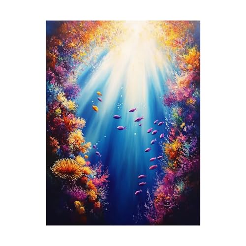 Fisch Malen Nach Zahlen Erwachsene Ozean Malen Nach Zahlen 100x135CM DIY Basteln Erwachsene Klarheit Farbe Leinwan Bilder mit Acrylfarben Set 3 Typen Pinsel für Wanddeko Wohnzimmer Geschenke 2YH-14759 von Generic