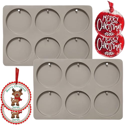 Flache Silikonformen für Weihnachten, Kerzenständer, runde Form, Anhänger, Gießen mit Loch zum Aufhängen, Epoxidharz, Ornament-Formen für Weihnachtsbaumschmuck, Basteln, Anhängerherstellung, 2 Stück Flache Silikonformen für Weihnachten, Kerzenständer, runde Form, Anhänger, Gießen mit Loch zum Aufhängen, Epoxidharz, Ornament-Formen für Weihnachtsbaumschmuck, Basteln, Anhängerherstellung, 2 Stück von Generic