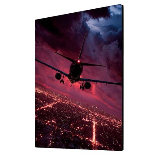 Flugzeug Malen Nach Zahlen Erwachsene Stadt Malen Nach Zahlen 50x35cm DIY Basteln Erwachsene Klarheit Farbe Leinwan Bilder mit Acrylfarben Set 3 Typen Pinsel für Wanddeko Wohnzimmer, Geschenke 2YH6433 von Generic