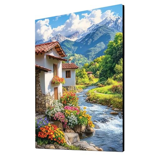 Fluss Malen Nach Zahlen Erwachsene Blume Malen Nach Zahlen 100 x 135 cm DIY Basteln Erwachsene Klarheit Farbe Leinwan Bilder mit Acrylfarben Set 3 Typen Pinsel für Deko Wohnzimmer Geschenke 2YH-3300 von Generic